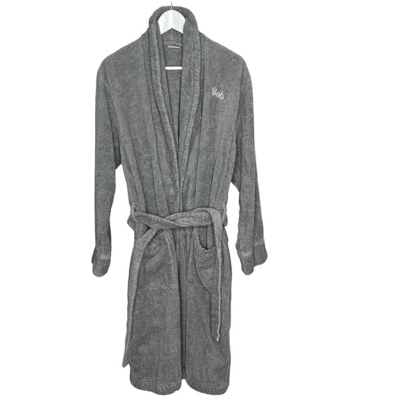 LL Bean Terry Cloth Robe Men Medium Gray Heavyweight Long Classic Pockets ‘Bob’ - Picture 1 of 4